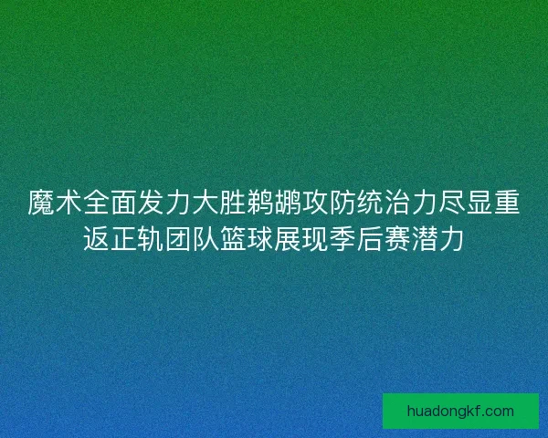 魔术全面发力大胜鹈鹕攻防统治力尽显重返正轨团队篮球展现季后赛潜力